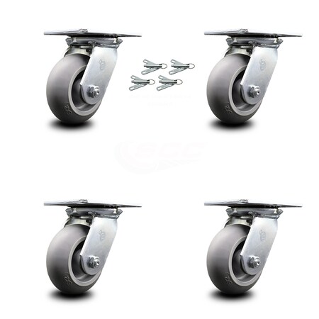 Service Caster 5 Inch Thermoplastic Rubber Caster Set with Roller Bearings and Swivel Locks SCC SCC-35S520-TPRRD-BSL-4
